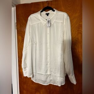 Torrid Madison Satin Button Up Long Sleeve Shirt White